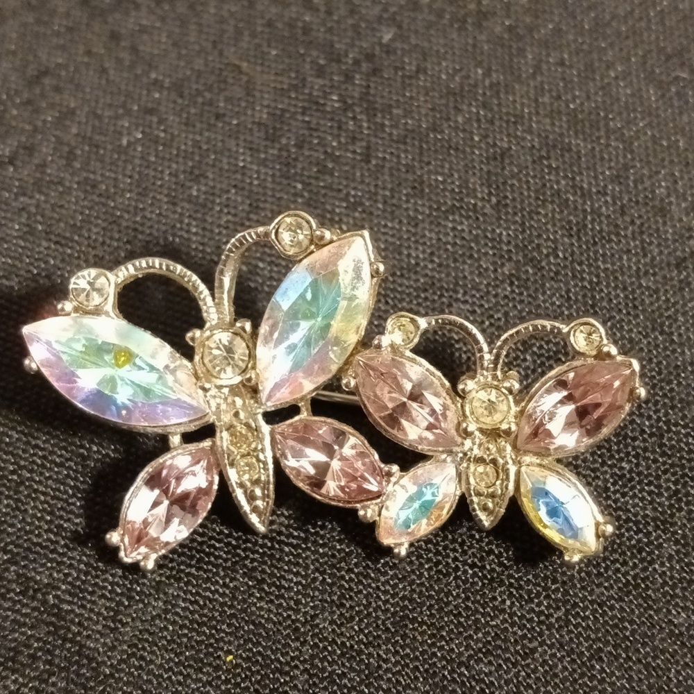 Aurora Borealis Crystal Rhinestone Butterfly Broach - Picture 1 of 3